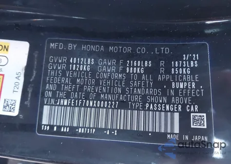 2022 Honda Civic Ex z USA, uszkodzony, nr VIN JHMFE1F70NX000227